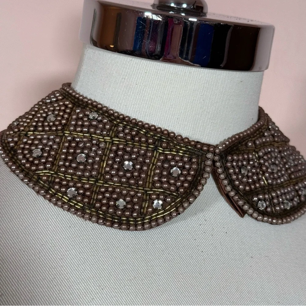 Vintage Antique Deco Retro brown Glass pearl Peter Pan Collar 1940’s 50’s - Picture 16 of 17